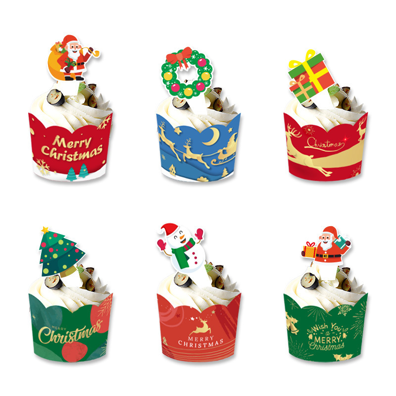 クリスマスパーティー用品装飾クリスマスケーキカードカードカード旗紙コップの縁|undefined
