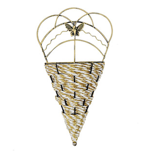 Simulation vase flower basket triangle wall hanging wrought iron rattan wall hanging flower indoor decoration hanging basket flower triangle basket