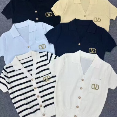 Xiaoxiangfeng ポロカラー半袖ニット Tシャツ女性のための 2025 夏の新しい薄いスタイルカジュアル多用途トップ|undefined