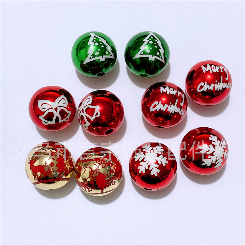 16mmクリスマスプリント金属ボールビーズDIY携帯チェーンキーチェーン车の挂けビーズペン材料アクセサリー|undefined
