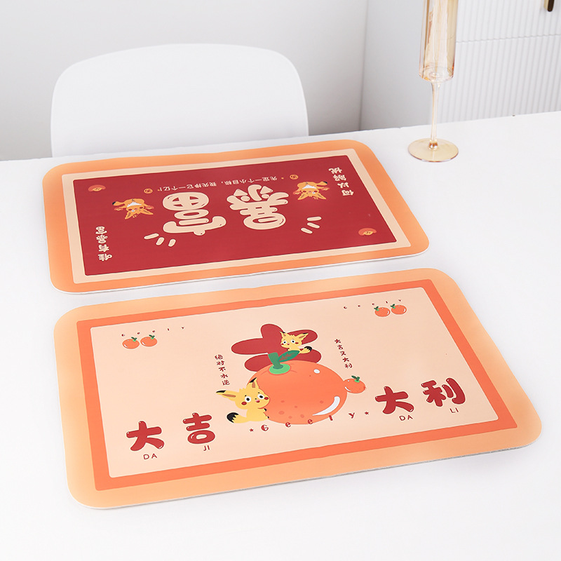 Año Nuevo estera de mesa rica estera de aislamiento térmico simple estera de mesa multifuncional resistente a altas temperaturas impermeable a prueba de agua estera de cocina a prueba de aceite