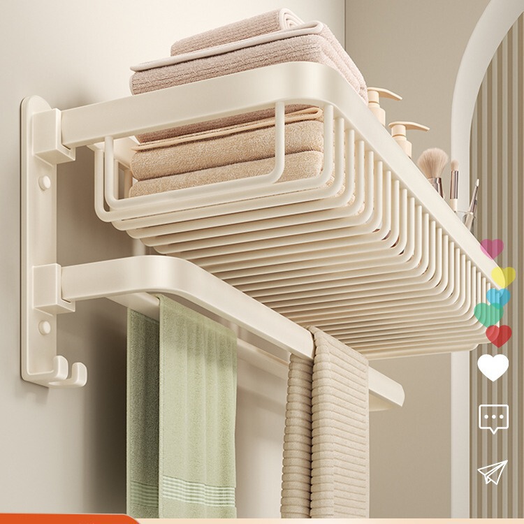 Towel rack bathroom punch-free bathroom hanging towel toilet storage rack bathroom hanging rod storage wall hanging milk White Towel rack bathroom punch-free bathroom hanging towel toilet storage rack bathroom hanging rod storage wall hanging milk White