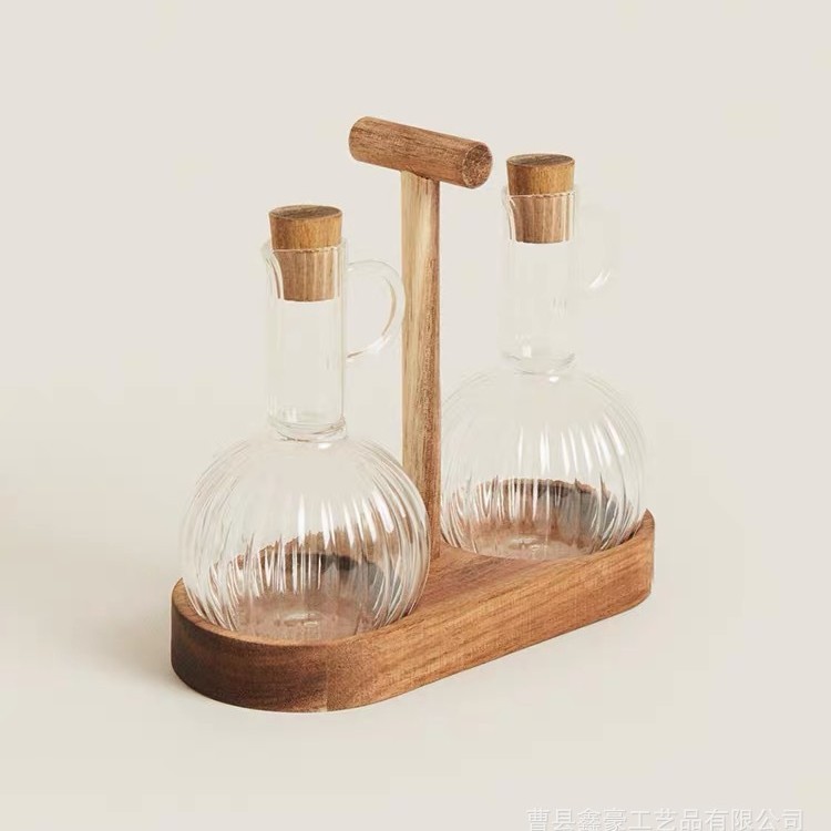 Casa de gran capacidad en forma de pera de alta borosilicona resistente al calor botella de aceite de vidrio botella de sabor líquido botella de madera accesorios de botella de aceite de vidrio