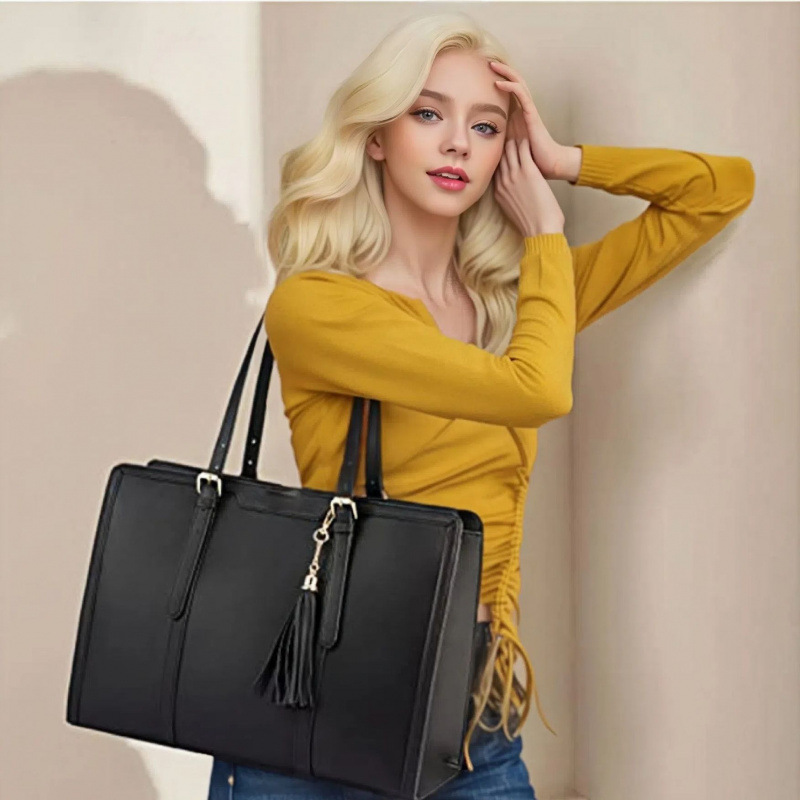 Bolso para computadora portátil para mujer transfronteriza europea y americana, bolso de cuero de 17 pulgadas, bolso de viaje de negocios