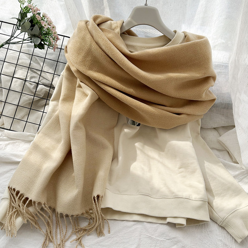 Foreign trade order Amazon double-sided two-color scarf for women winter thickened solid color imitation cashmere scarf shawl for women