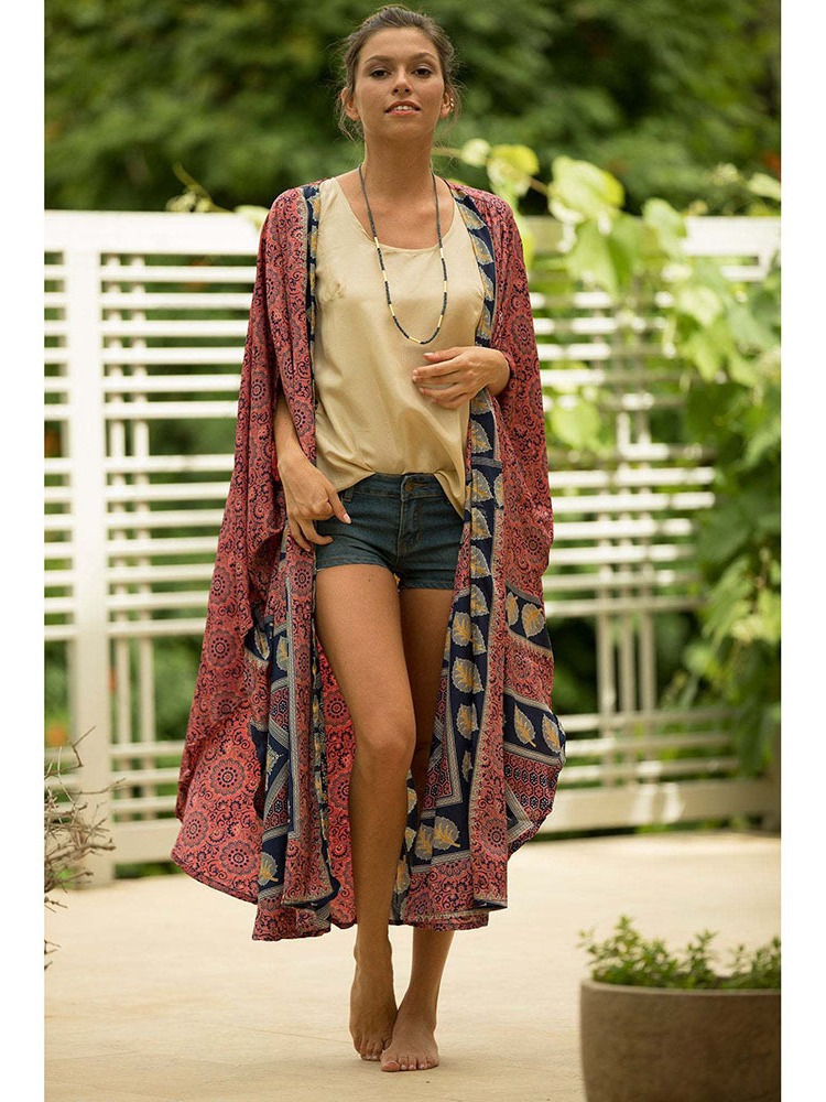 5D129 transfronteriza Amazon cardigan kimono de secado rápido impreso ropa de protección solar vacaciones falda bikini blusa traje de baño para mujeres