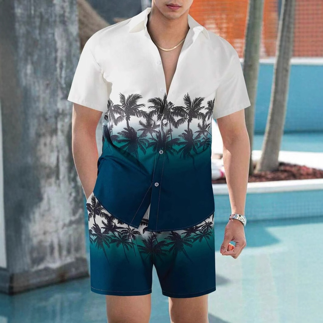 2024 nuevo estilo europeo y americano comercio exterior casual planta salvaje árbol de coco camisa de manga corta pantalones cortos traje MB1 MA1