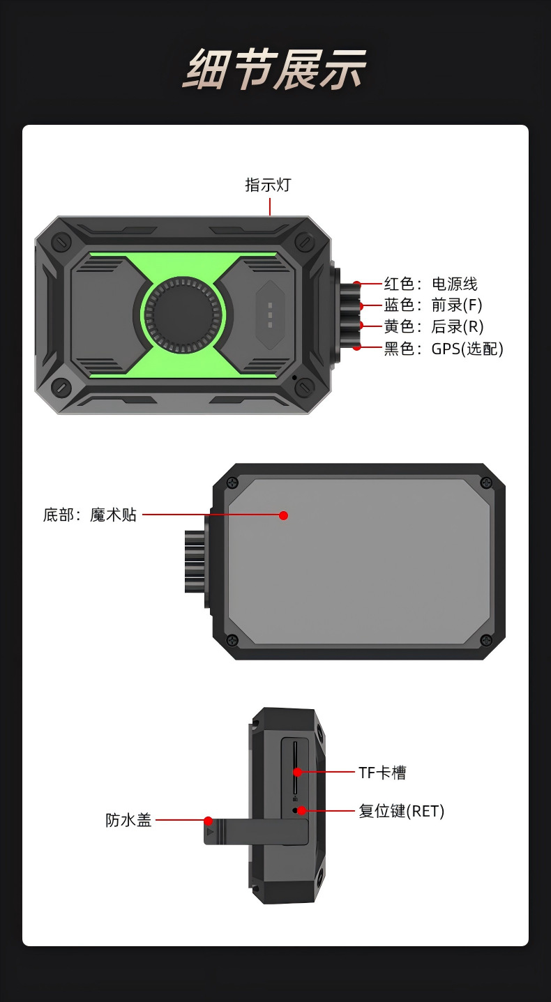 Cross-Border Hot-Selling New Model Motorcycle Dashcam Without Screen, Dual 1080P, Anti-Shake, Waterproof, Wifi Connectivity, Linghan