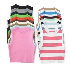 跨境Y2K2023夏季新品歐美風上衣無袖彈力短款針織背心女C83614