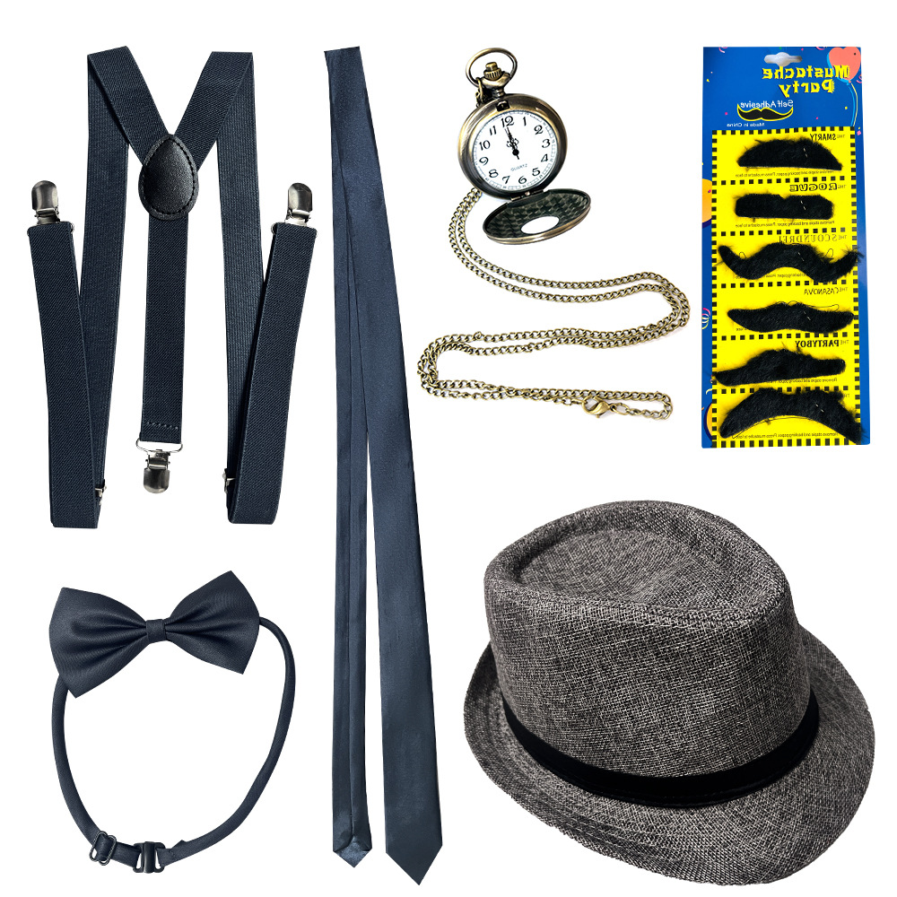 Accesorios de los años 20, sombrero de hombre estilo Gatsby para fiesta de baile, reloj de bolsillo, cordón, corbata, conjunto de sombrero, venta al por mayor image 8