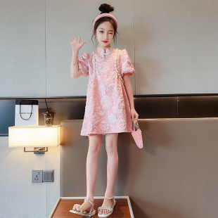 Girls' Summer Cheongsam 2025 New Style for Older Children, Hanfu-Inspired Improved Dress, Children's Chinese-Style Short-Sleeve Dress