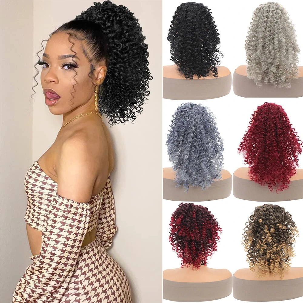 Perucas de comercio exterior de cola de caballo femenina cuerda de dibujo de caballo africana pequeña cabeza explosiva esponjosa fibra química de cola de caballo corta peruca cola de caballo al por mayor