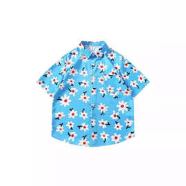 出差夏威夷太阳花衬衫男复古可爱男女同款无性别穿搭花衬衫古巴领