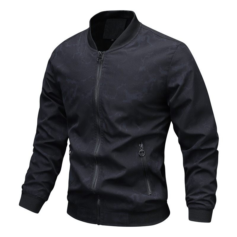 Chaqueta con cuello de béisbol para hombre 2024 primavera y otoño cuello alto estampado de manga larga chaqueta de hombre salvaje estilo Hong Kong más chaqueta de terciopelo