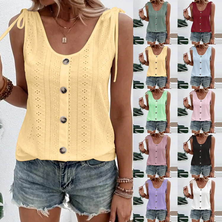 2025 Spring and Summer European and American Cross-Border Amazon Independent Station Wish New Women's Sexy Casual Pure Color U-Neck Vest t