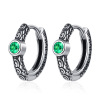 Tangcao pattern retro Thai silver ear buckle niche tide cold air green 锆 earrings earrings