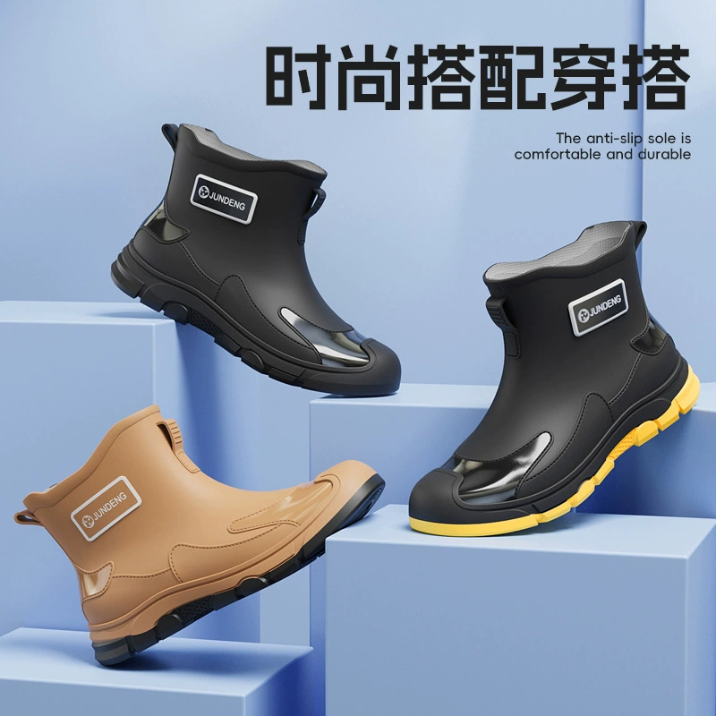 Модные короткие резиновые сапоги, водная обувь с короткими трубками, износостойкие резиновые сапоги, кухонная теплая резиновая обувь для взрослых, мужская и женская рабочая нескользящая водонепроницаемая обувь.