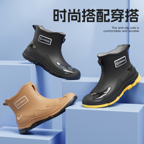 Stylish Short Boot Rain Boots, Waterproof Short Water Shoes, Durable Rain Boots for Kitchen, Warm and Slip-Resistant Adult Shoes for Men and Women, Work Boots