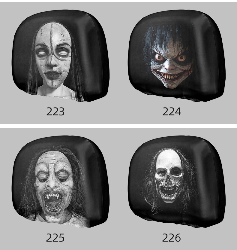 MAKINO FOX Car Headrest Cover High Elasticity Milk Silk Skull Horror Print Halloween Car Headrest Cover