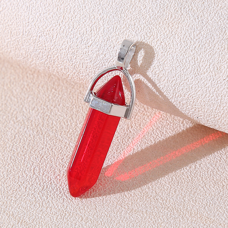 Venta caliente transfronteriza piedra natural amatista cristal rosa colgante de columna hexagonal collar de bala de doble punta colgante único al por mayor