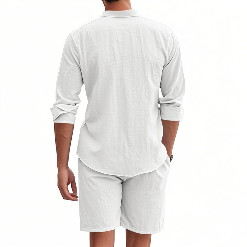 Men's Clothing Men's Summer Linen Button Shirt Long Sleeved Casual Loose Beach Suit Shorts Cardigan For Formal & Casual_viptrois.com