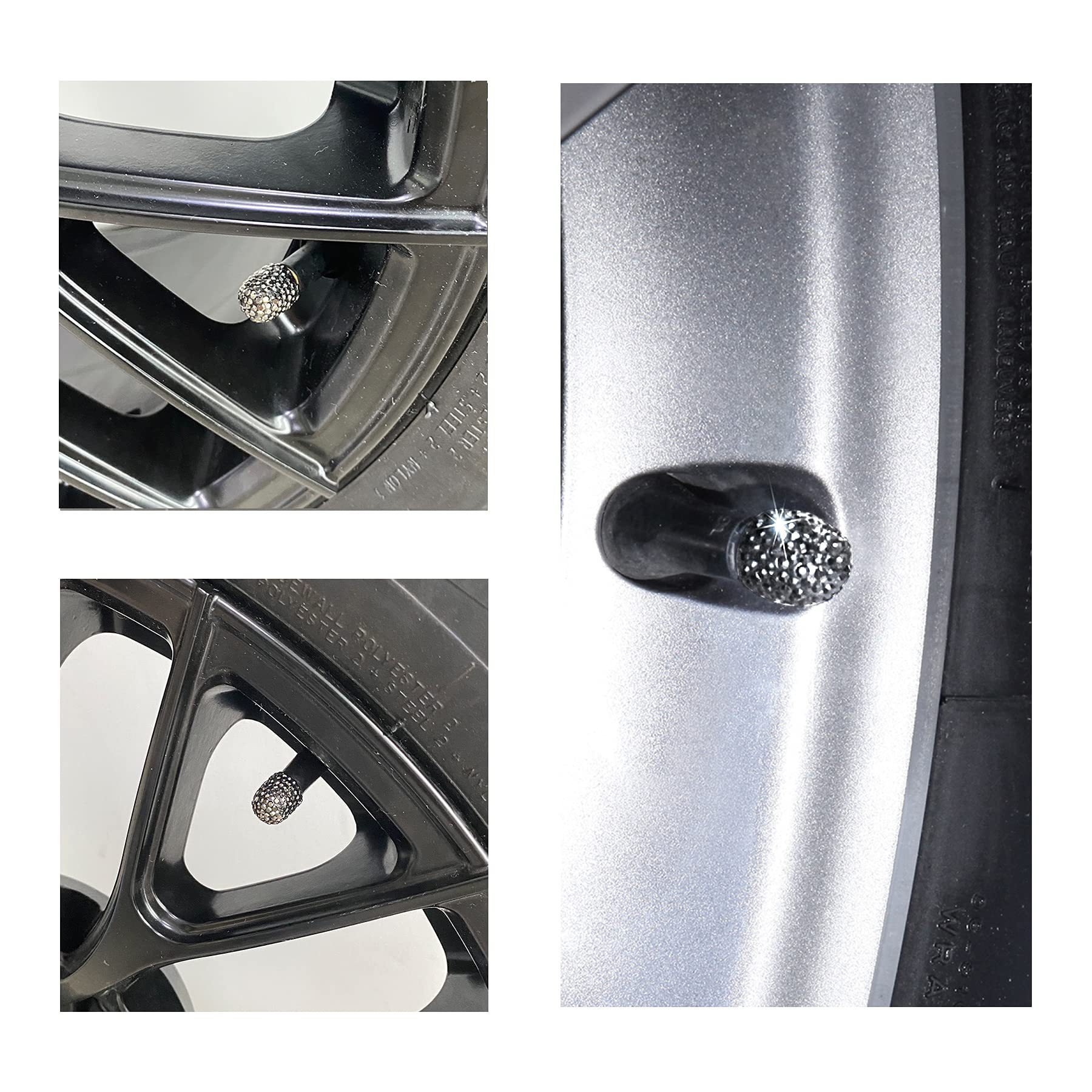 Car Tire Valve Caps with Rhinestones, Ceramic Full Diamond Valve Core Covers for Cars, Diamond Tire Caps for Women