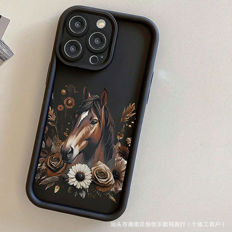 复古花卉骏马适用iPhone11/12/13/14/15PROMAX苹果16promax手机壳