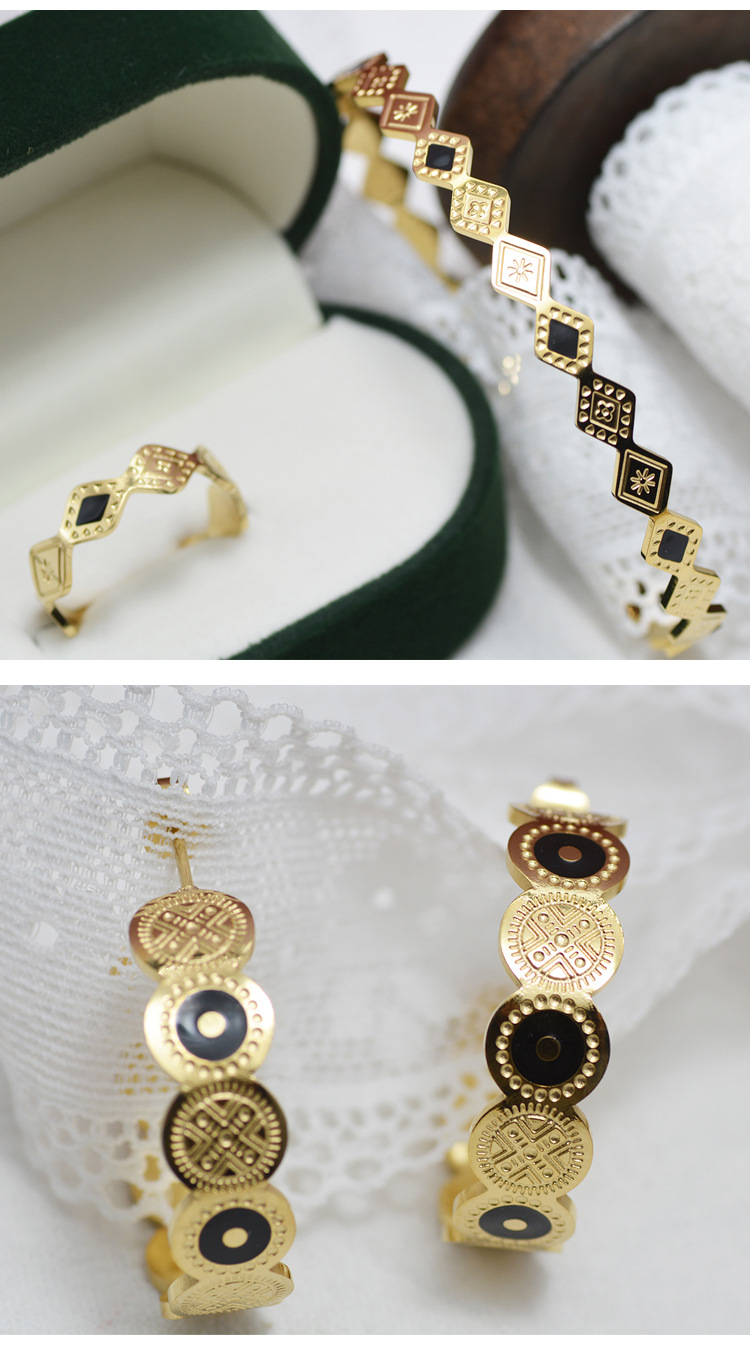 Fashion Titanium Stee Oil Dropping Ring Bracelet Earrings Jewelry