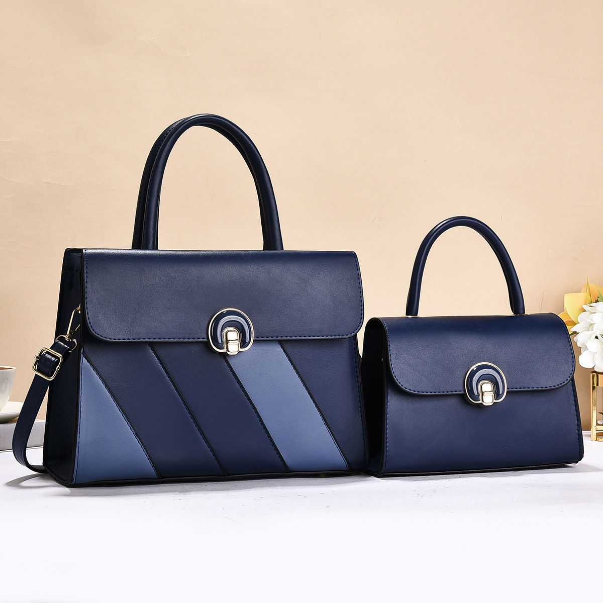 Bolso de dos piezas, bolso de mano a rayas de color contrastante, bolso de hombro casual de moda, bolso de mochila universal, bolsas transfronterizas
