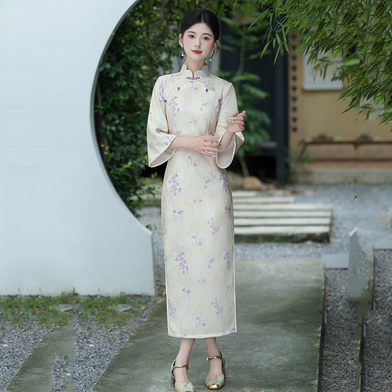 倒大袖国风长款改良秋季旗袍中袖2025新款年轻款少女复古修身春秋|undefined