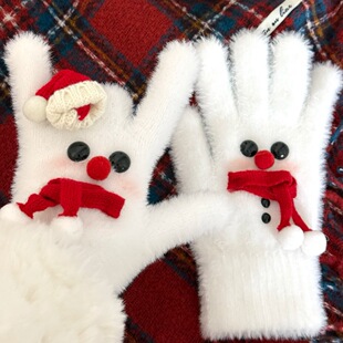 New Year's Cute New Year's Day Christmas Hat Snowman Gloves Scarf Winter Warm Student Finger Gloves as a Gift for Girlfriend