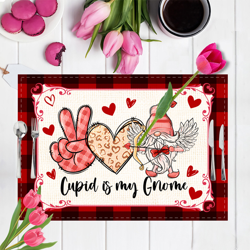 Christmas New Valentine's Day linen printed placemat festival love western restaurant heat insulation and anti fouling table mat_voghion.com
