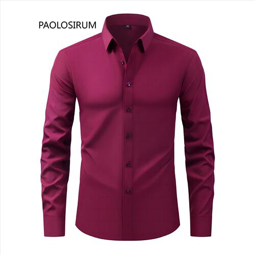 Cross-border popular four-way stretch solid-color button-up men's plus-size shirt, wrinkle-resistant and non-iron business shirt, best-selling Amazon shirt
