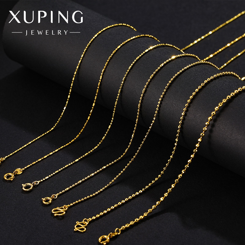 Xuping Cadena de cobre chapado en oro – diseño minimalista con cuentas redondas, joyería femenina
