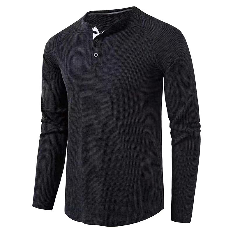 European and American Autumn and Winter New Cross-Border Men's T-Shirts Amazon Export Men's Pure Color Long-Sleeved Bottoming Shirts Henry Shirts for Men