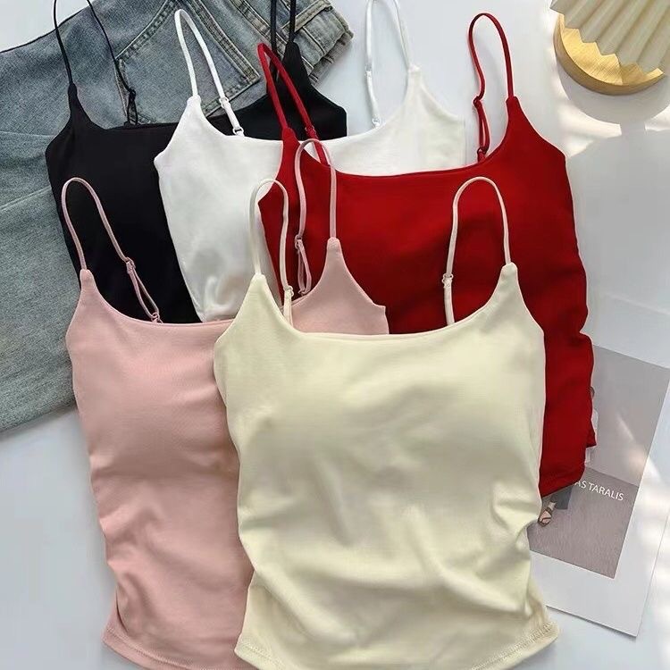 New Style Pure Sweet and Spicy Design Pleated Back Adjusting Camisole Women's Top with Chest Pad
