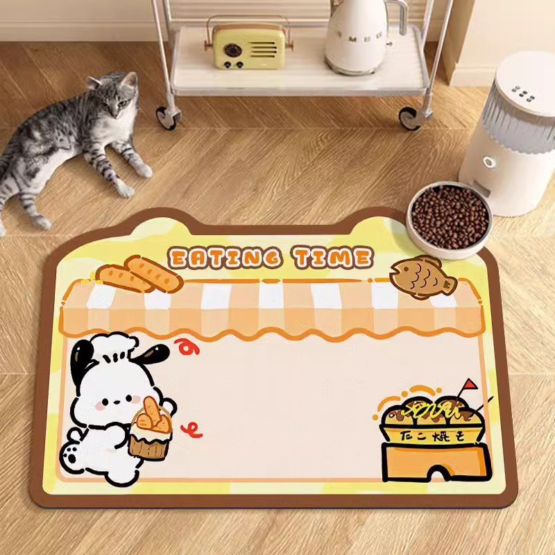 卡通可爱凯蒂猫猫狗喂食硅藻泥餐垫耐脏耐磨防尘地垫代发