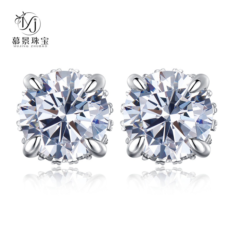 慕景珠寶 2023新款圓鑽高碳鑽耳釘7*7mm INS熱銷款耳飾品一件代發