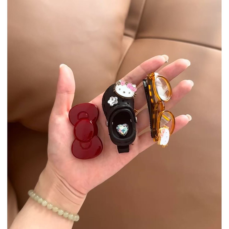 安可拉红色蝴蝶结发夹女新款洞洞鞋碎发夹眼镜框kt儿童女头饰|undefined