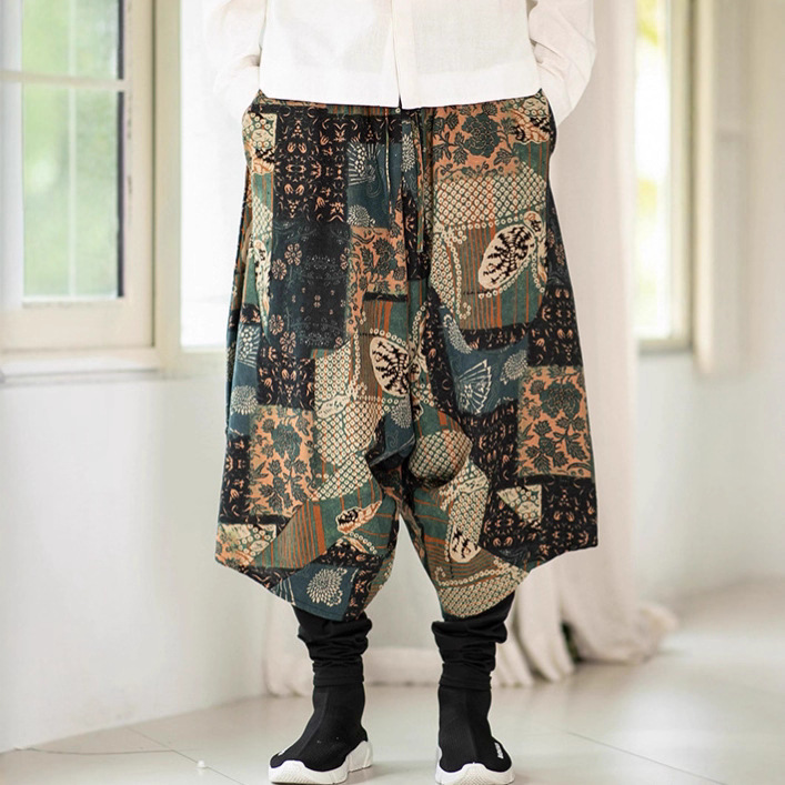 2025 Chinese Style New Men's Casual Double-Layer Thermal Pants Lantern Pants Colorful Ethnic Style Jogger Pants Loose Fit