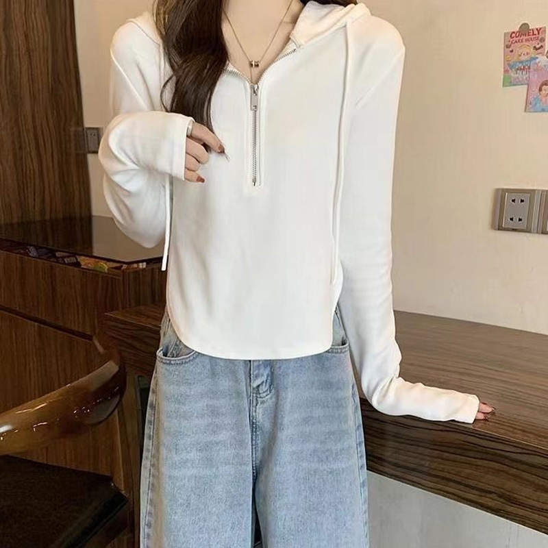 连帽卫衣女长袖秋季新款韩版大码修身短款拉链百搭休闲显瘦上衣女|undefined