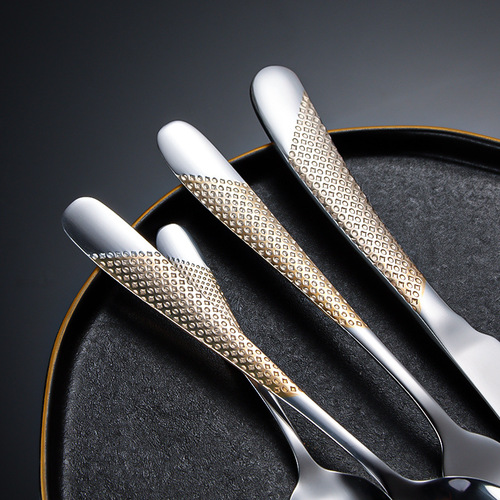 Cross-border stainless steel tableware set, star diamond steak knife, dessert fork and spoon, gold-plated handle gift box, four main parts for Western food