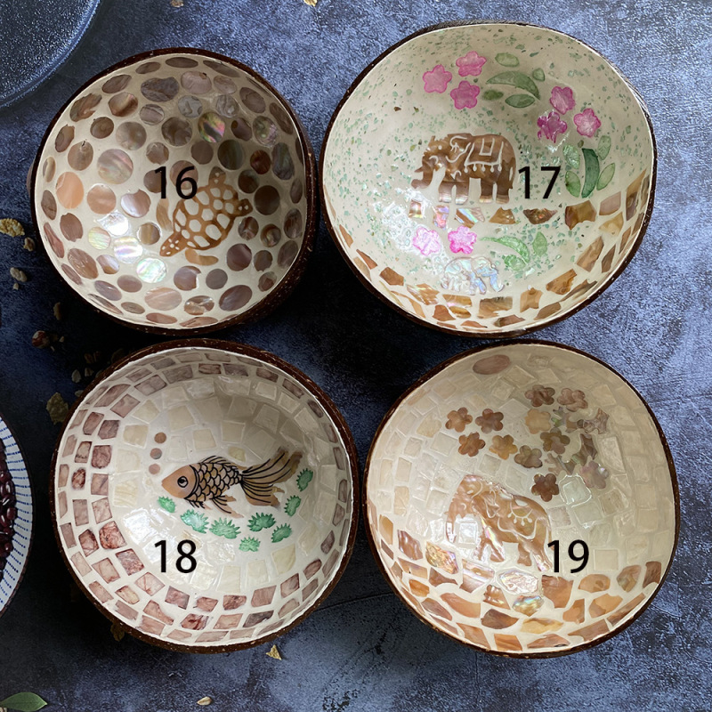 貝殻の彩色のココナッツの殻の碗は特色の民族の風情の食器の碗を象眼して家に飾って碗のタイ式の装飾品を収納します。|undefined