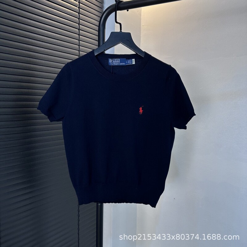 RL.クラシックニット半袖高品質ラウンドネックポニー刺繍ファッションシンプルTシャツ|undefined