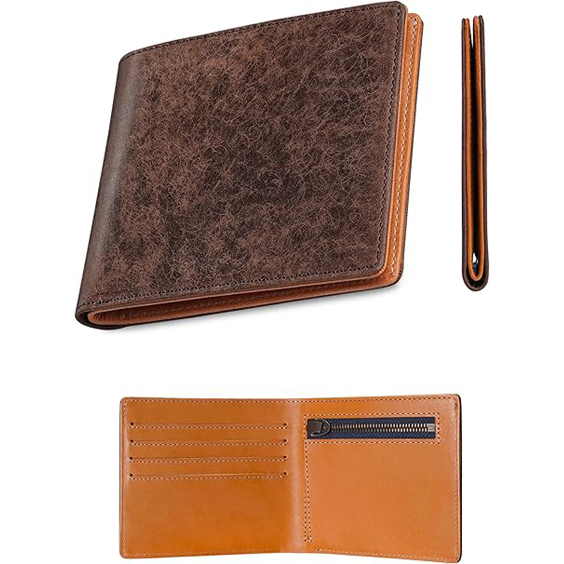 Cross-border japonés Lotte Tochigi Wallet ultra delgado corto almacenamiento de negocios con cremallera doble billetera de cuero para hombres