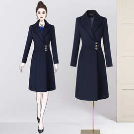 职业羊毛大衣女款2025新款中长款通勤外套气质金店物业工装工作服