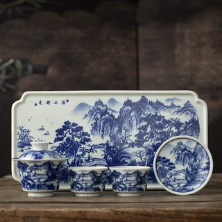 国潮风陶瓷功夫茶具套装茶壶盖碗青花瓷高档主人杯商务茶具伴手礼