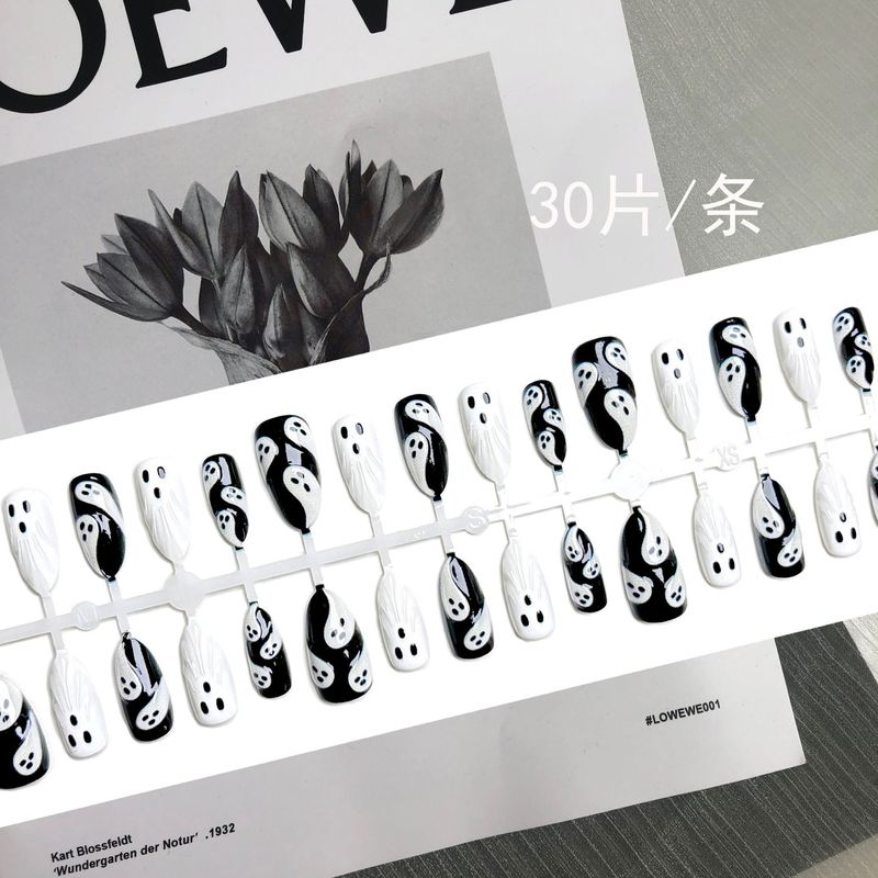 万圣节穿戴甲3D立体短杏仁欧美热销美甲贴片批发30片幽灵ins爆款|undefined