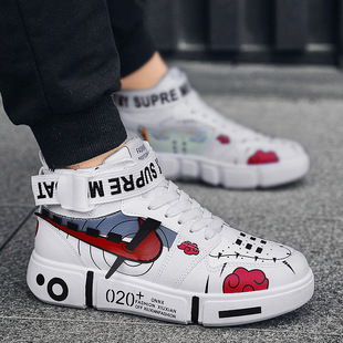 Children's White Sneakers, Big Kids' Shoes, Boys' High-Top Sports Sneakers, Ages 8-10, 12-Year-Old Students, Boys' Shoes, Cartoon Animation