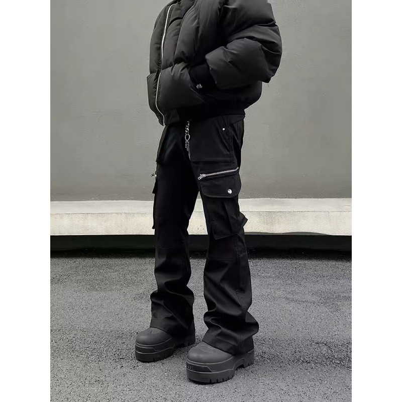 American Retro High Street Cargo Pants Men's Straight Wide-Leg Casual Pants New Fashion Trendy Long Pants Black Brown